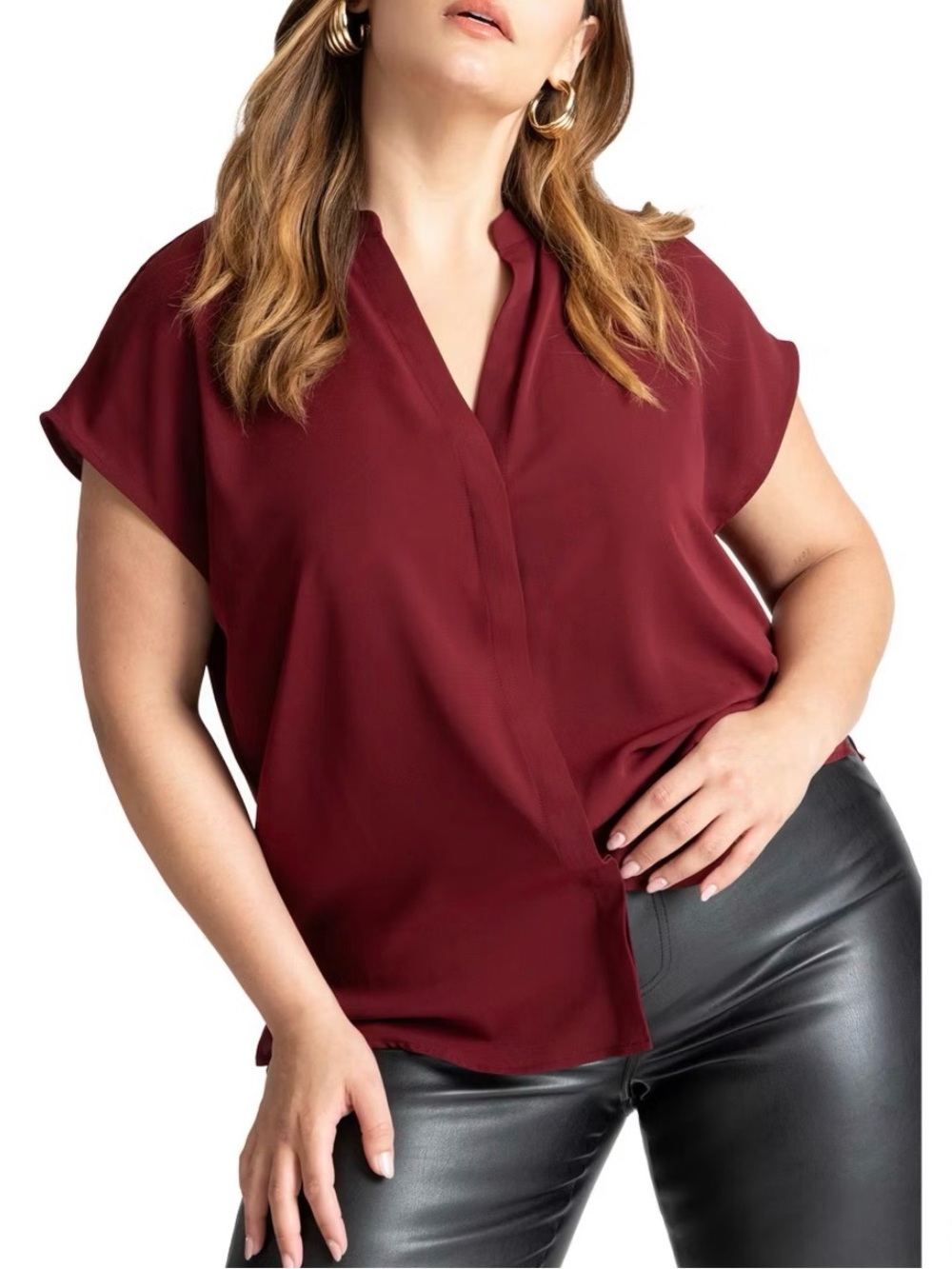ELOQUII Notch Collar Blouse Size 18 Burgundy Dolman Sleeve